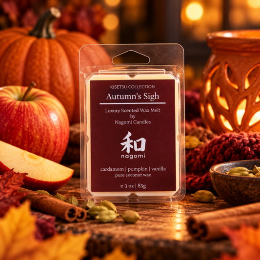 3 oz. Autumn's Sigh coconut wax melts in a warm fall setting with apple and spices