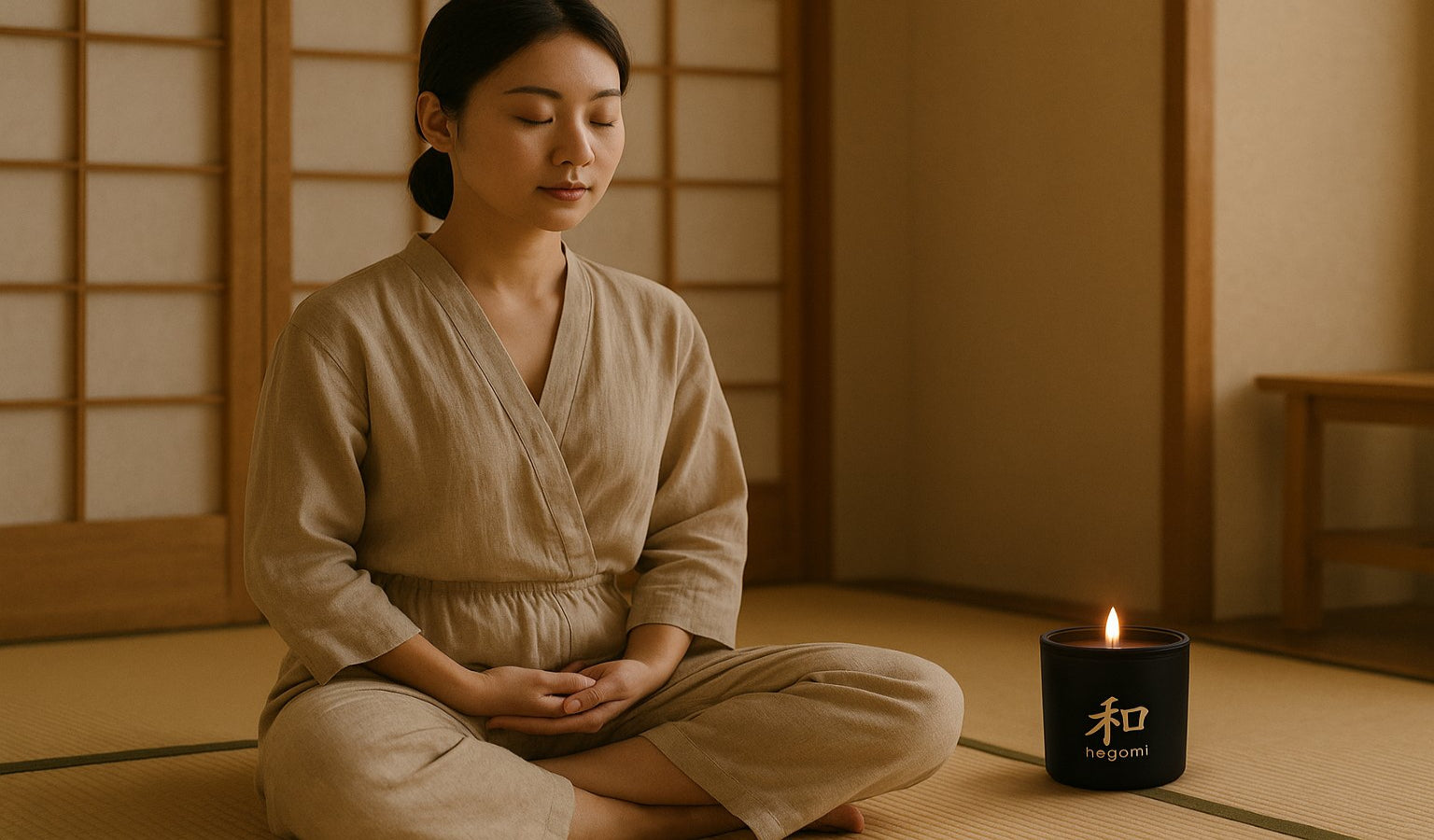 Calm and Tranquil pose with Nagomi Candle